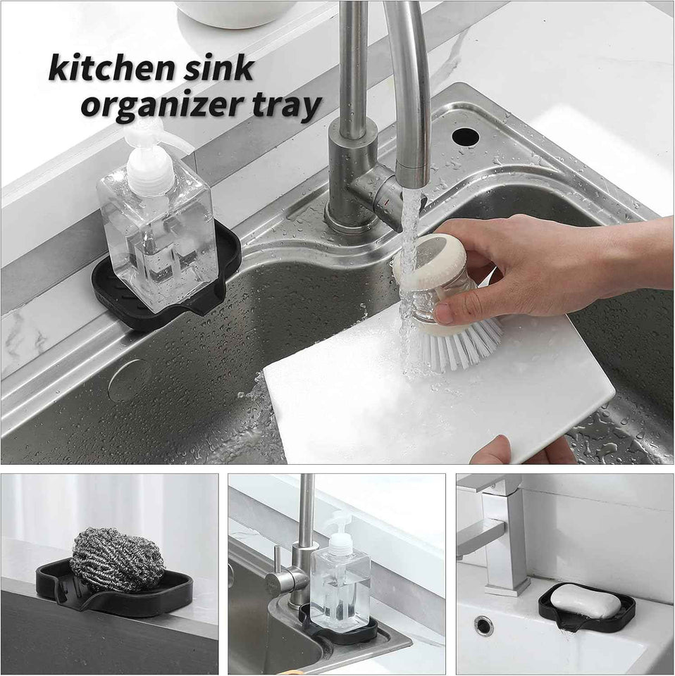 MicoYang Silicone Bathroom Soap Dish with Drain Spout for Sink Organizer and Sponge Holder