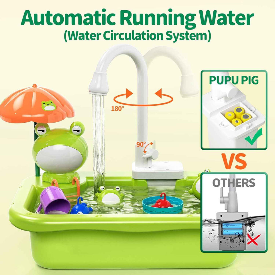 pupu pig kitchen sink play toy with electric faucet and fishing game for boys and girls
