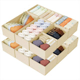 DIMJ Drawer Organizers Clothes, Set of 4 Dresser Organizer Bins, Fabric Closet Organizers and Storage, Shallow Drawer Dividers for Nursery, Clothing, Baby Clothes, Socks, Underwears, Tie (Beige)