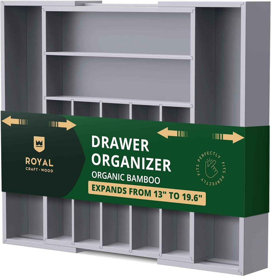 ROYAL CRAFT WOOD Luxury Bamboo Kitchen Drawer Organizer - Silverware Organizer, Utensil Holder & Cutlery Tray Drawer Dividers for Flatware (9 Slot, Natural)