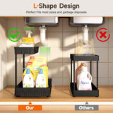 3 Pack L-Shaped Under Sink Organizer with Hooks and Hanging Cup, Black, 2026 Model