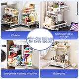 ADBIU Under Sink Organizer, 2 Pack 2 Tier Expandable Height (White, Large Size)