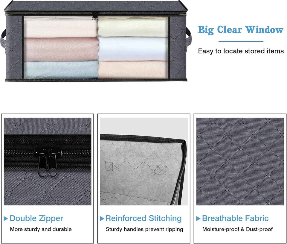 HomeHacks Storage 3-Pack Foldable Clothes Organizer Storage Bags with Clear Window and Sturdy Handles