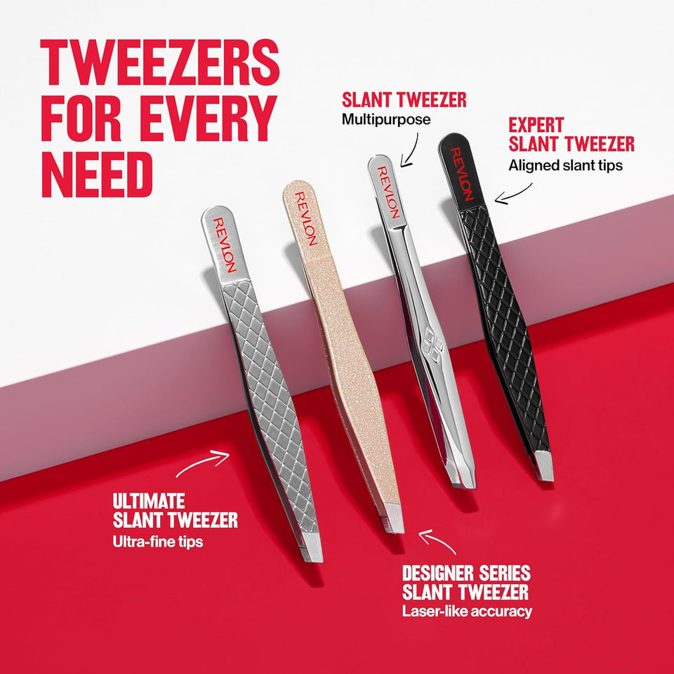 Revlon Expert Slant Tweezer with High Precision and Easy Hair Removal in Stainless Steel for Women and Men