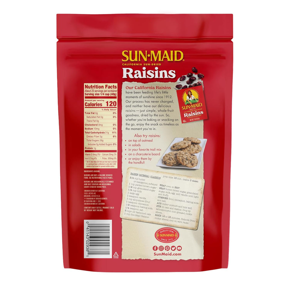 Sun-Maid California sun-dried raisins 2-pack 32 oz resealable bag natural sweetener snack