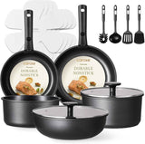 CAROTE 17pcs Pots and Pans Set, Nonstick Cookware Set Detachable Handle, Induction Kitchen Cookware Sets Non Stick with Removable Handle, RV Cookware Set, Oven Safe