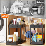 Simple Trending Under Sink Organizer 2-Pack, 2-Tier Pull-Out Sliding Storage Cabinet for Kitchen Bathroom, Black