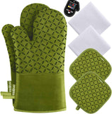 KEGOUU Oven Mitts and Pot Holders 6pcs Set, Kitchen Oven Glove High Heat Resistant 500 Degree Extra Long Oven Mitts and Potholder with Non-Slip Silicone Surface for Cooking (Grey)