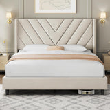 Yaheetech Queen Bed Frame Upholstered Platform Bed with Wing Side/Wooden Slat Support/Tufted Headboard with Wing Side/Mattress Foundation/No Box Spring Needed,Beige Queen Bed