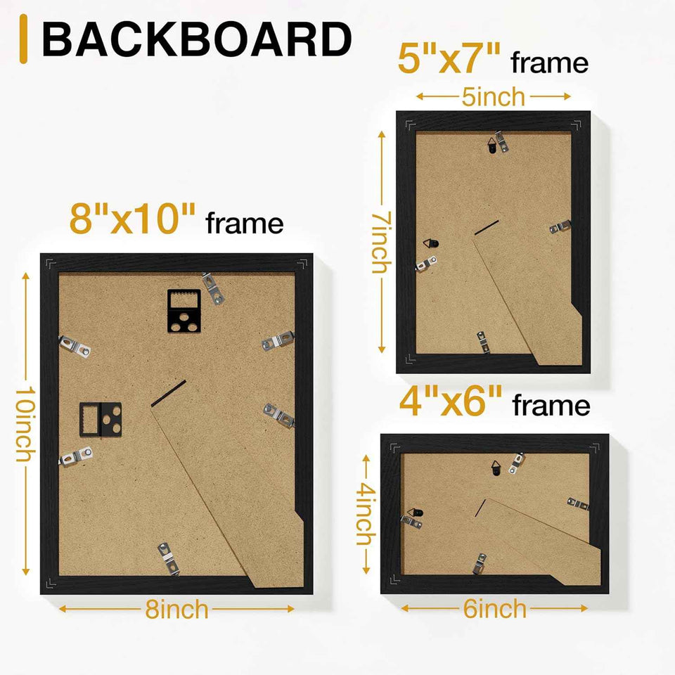 Vittanly 10 Pack Picture Frames Collage Wall Decor, Gallery Wall Frame Set for Wall or Tabletop Display, Engineered Wood and Shatter-resistant Plexiglass, Multi Sizes with 8x10, 5x7, 4x6 Frames, Black
