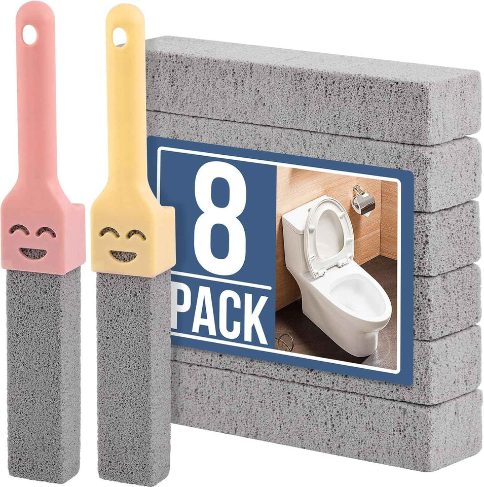 Navona 8-Pack Pumice Stone Scouring Sticks with Universal Handles - Powerful Bathroom, Kitchen, and Pool Cleaner