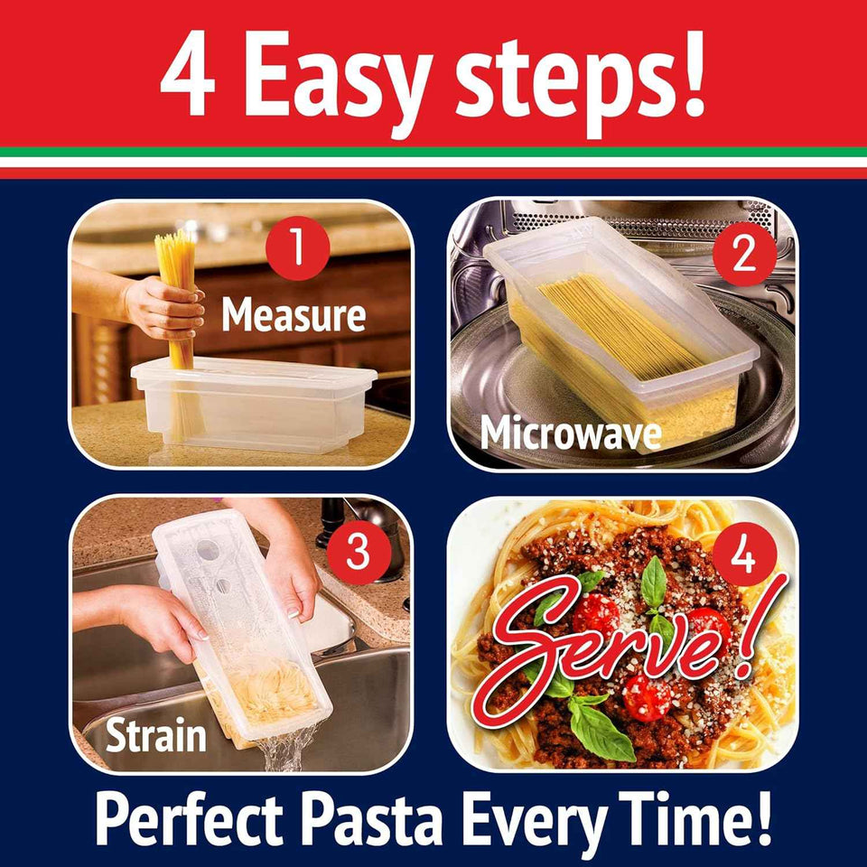 Original Fasta Pasta Microwave Cooker with Lid & Built-in Strainer, Patented Design for Perfect Al Dente Pasta Every Time
