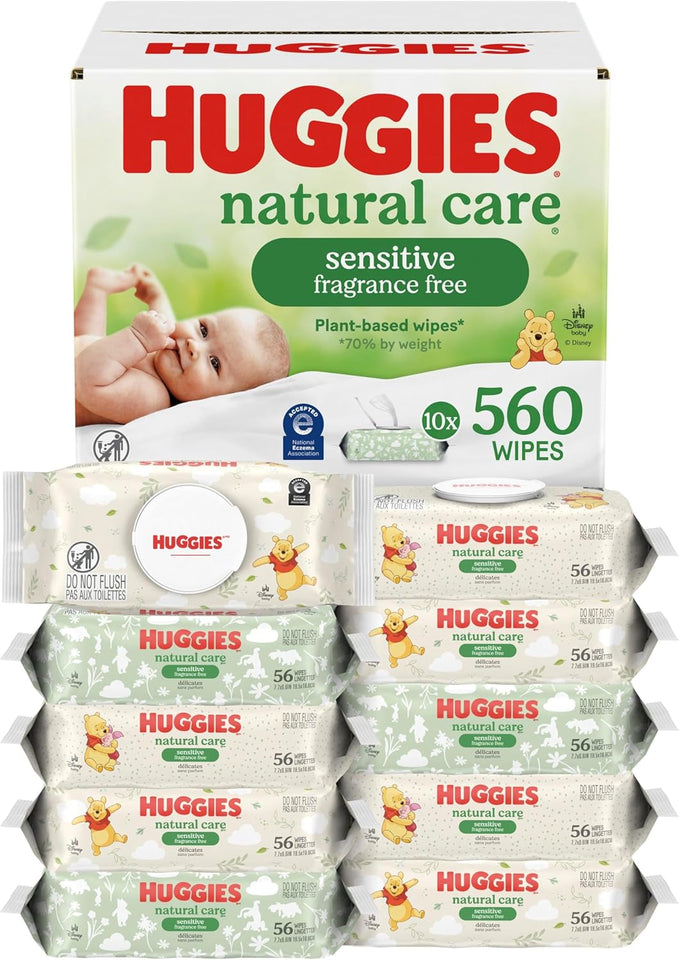 Huggies unscented baby wipes, 99% purified water, 56-count, 1 flip-top pack, hypoallergenic, fragrance free