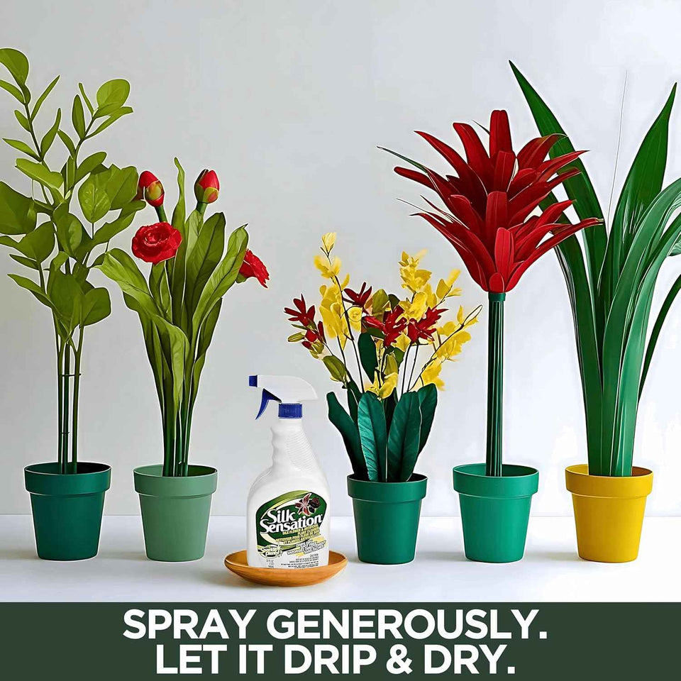 Sparkle Plenty Silk Sensation Artificial Flower & Plant Leaf Cleaner and Shine - Fake Flower Dusting Spray - Silk Plant Cleaner Spray No Wipe - Drip Dry Cleaning Supplies for Artificial Tree (32oz)