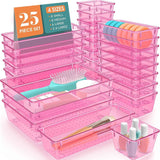 25 PCS Plastic Drawer Organizer Set, 4-Size Versatile Organizer Trays & storage Bins for Makeup, Jewelry, and Gadgets in Bathroom, Bedroom and Office,Clear Black