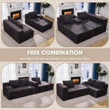 Hobestluk 96” Modular Sectional Sofa Couches L-Shape Couch 3 Seat Modular Sofa Memory Foam Sectional Couches for Living Room, Cloud Couch with Oversized Chaise (Grey, Stripe (Right Facing Chaise))