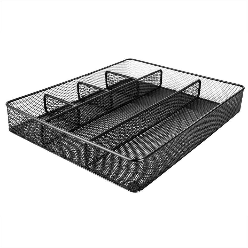 Desk Drawer Organizer - Metal Mesh, Anti-Slip, 6 Compartments, Black