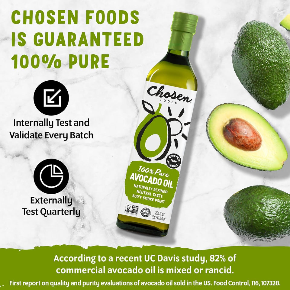Chosen Foods 100% Pure Avocado Oil, 16.9 Fl Oz, All Purpose Cooking Oil, Non-GMO, Gluten-Free, Keto Friendly, Glyphosate Free
