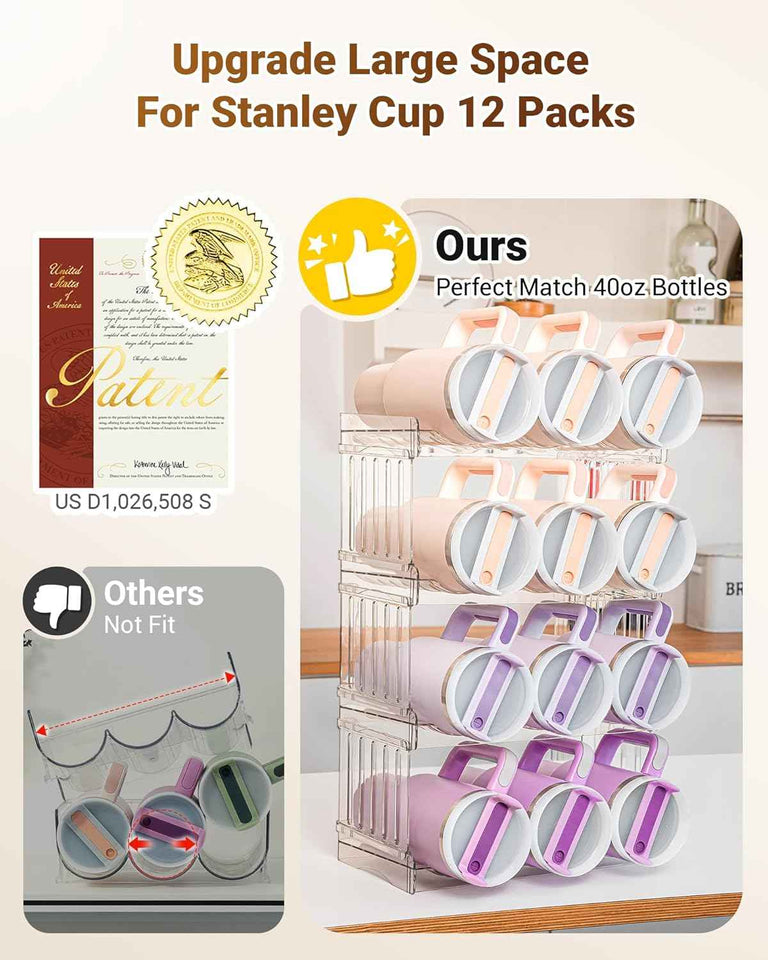 Stanley Cup 40 oz Tumbler Organizer - Stackable Storage Holder for Large Water Bottles, 4-Pack