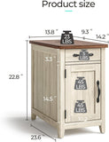 LINSY HOME Farmhouse End Table with Charging Station, Narrow Side Table for Living Room, Sofa Side Table with Drawer and Storage Cabinet, Small Nightstand for Home Office
