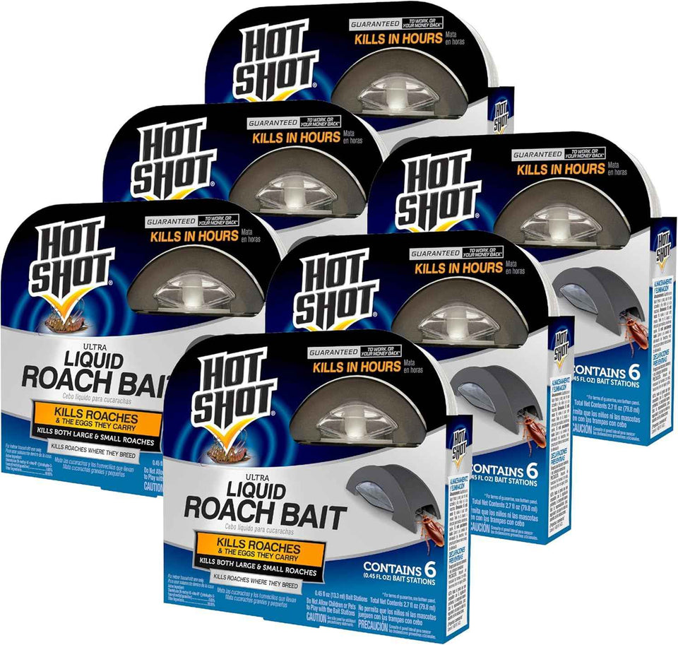Hot Shot Ultra Liquid Roach Bait 6 Count, Kills In Hours, 1 Pack