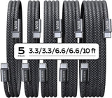 Lisen 5-pack usb c to c cable, 60w fast charging, 10ft for iphone 17, ipad, galaxy s25/s24