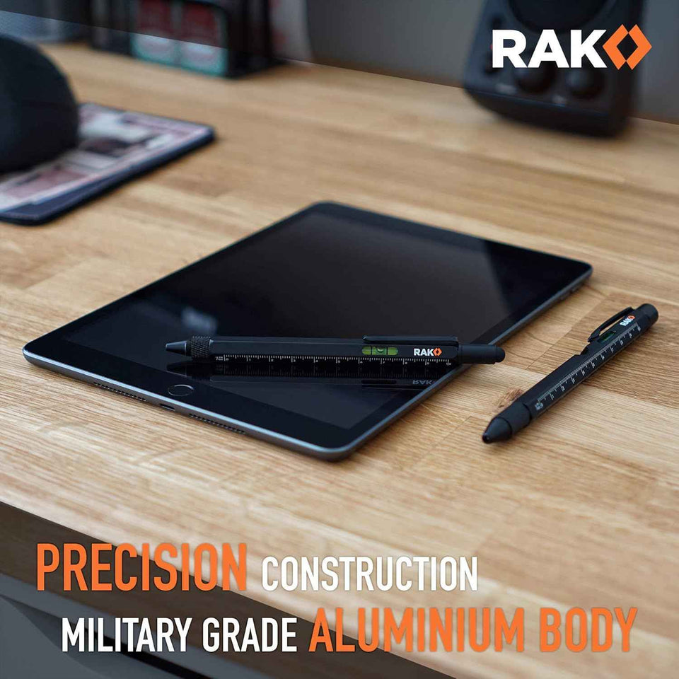 RAK Multitool Pen - Multi-Tool Pens, LED Light, Flathead, Phillips Screwdrivers, Level, Ruler, Bottle Opener, and Stylus. Cool Gadgets Gifts for Men, Dad, EDC Pen Tool, Gift-Ready Box, Pack of 2