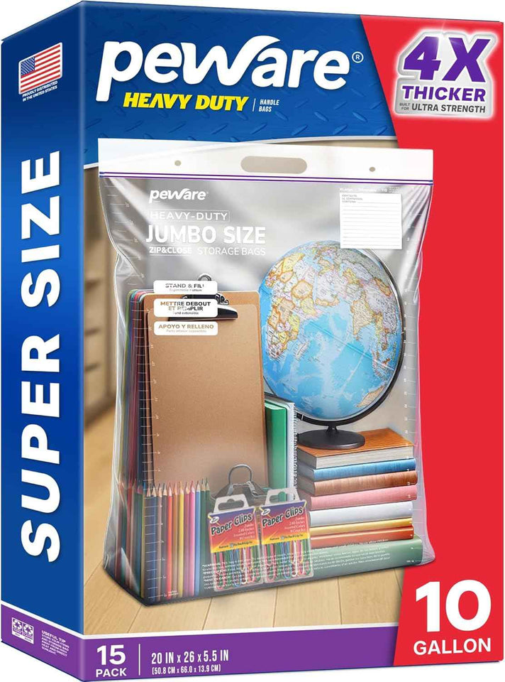 20 Gallon Heavy Duty Jumbo Storage Bags with Handle – 24" x 34" Resealable Zipper Top, Oversized Storage Solution for Clothes, Food, Pillow, Bedding, Household, BPA-Free, Pack of 5, 6 Mil Thick