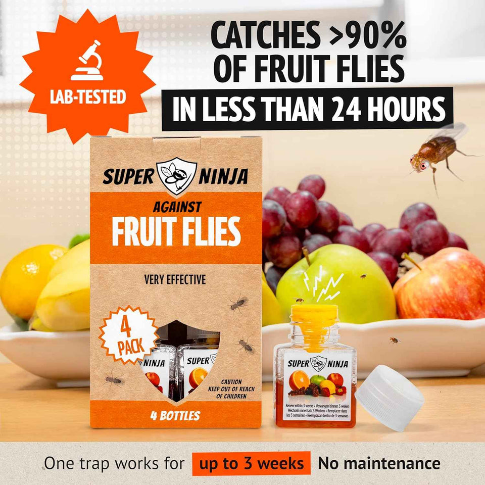 Super Ninja Fruit Fly Traps for Indoors - 4 Pack, Effective Fruit Fly Catcher for Home & Kitchen with Up to 3 Weeks Performance