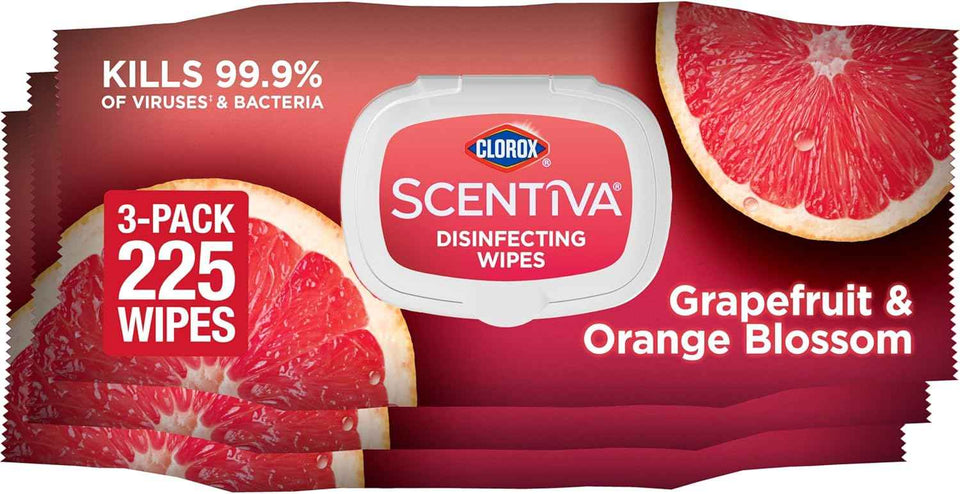Clorox Scentiva Disinfecting Wipes, grapefruit and orange blossom scent, 75-count, 3-pack