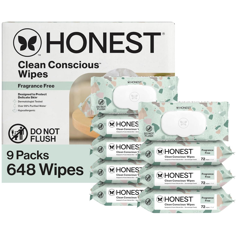 Honest Company Hypoallergenic Baby Wipes for Sensitive Skin, Fragrance-Free, 576 Count (6 Packs of 96)