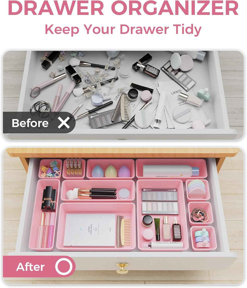 4-Sizes plastic drawer organizers set for vanity makeup desk and bathroom storage, 25 PCS