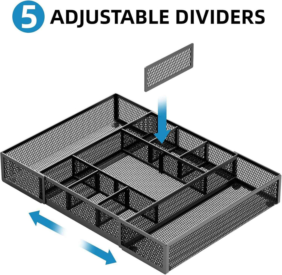marbrasse expandable desk drawer organizer with 10 adjustable black compartments perfect for office supplies