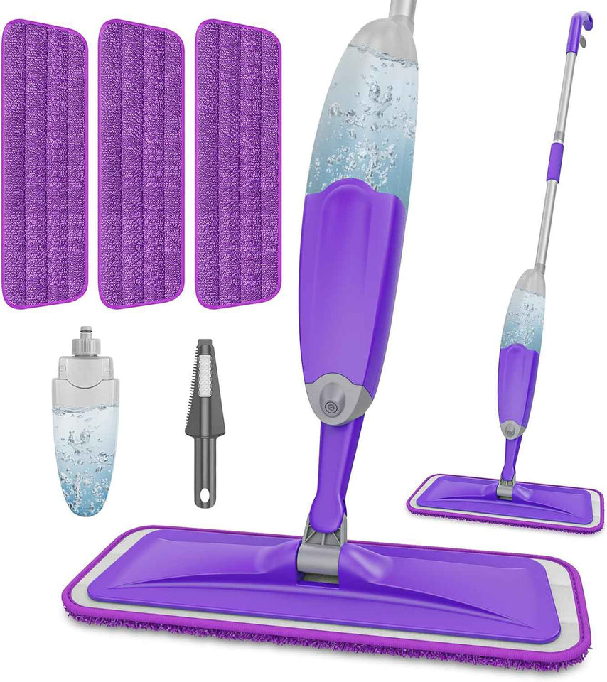 HOMTOYOU Lightweight Microfiber Spray Mop for Hardwood, Tile, and Vinyl Floors - Includes 3 Washable Pads