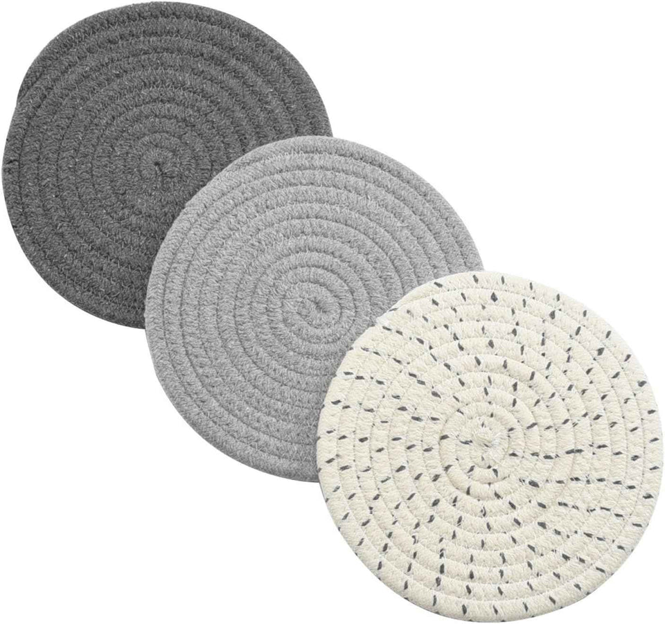 Potholders Set Trivets Set 100% Pure Cotton Thread Weave Hot Pot Holders Set, Gray