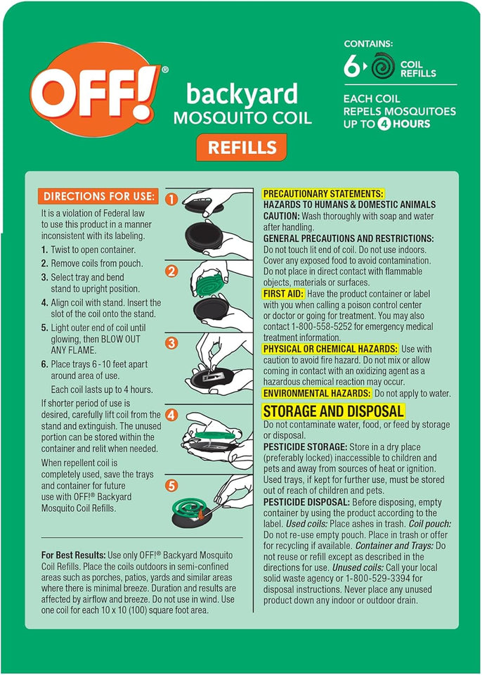OFF! Backyard Mosquito Repellent Coil Refills, Perfect for Outdoor Patios Country Fresh Scent, 6 Count