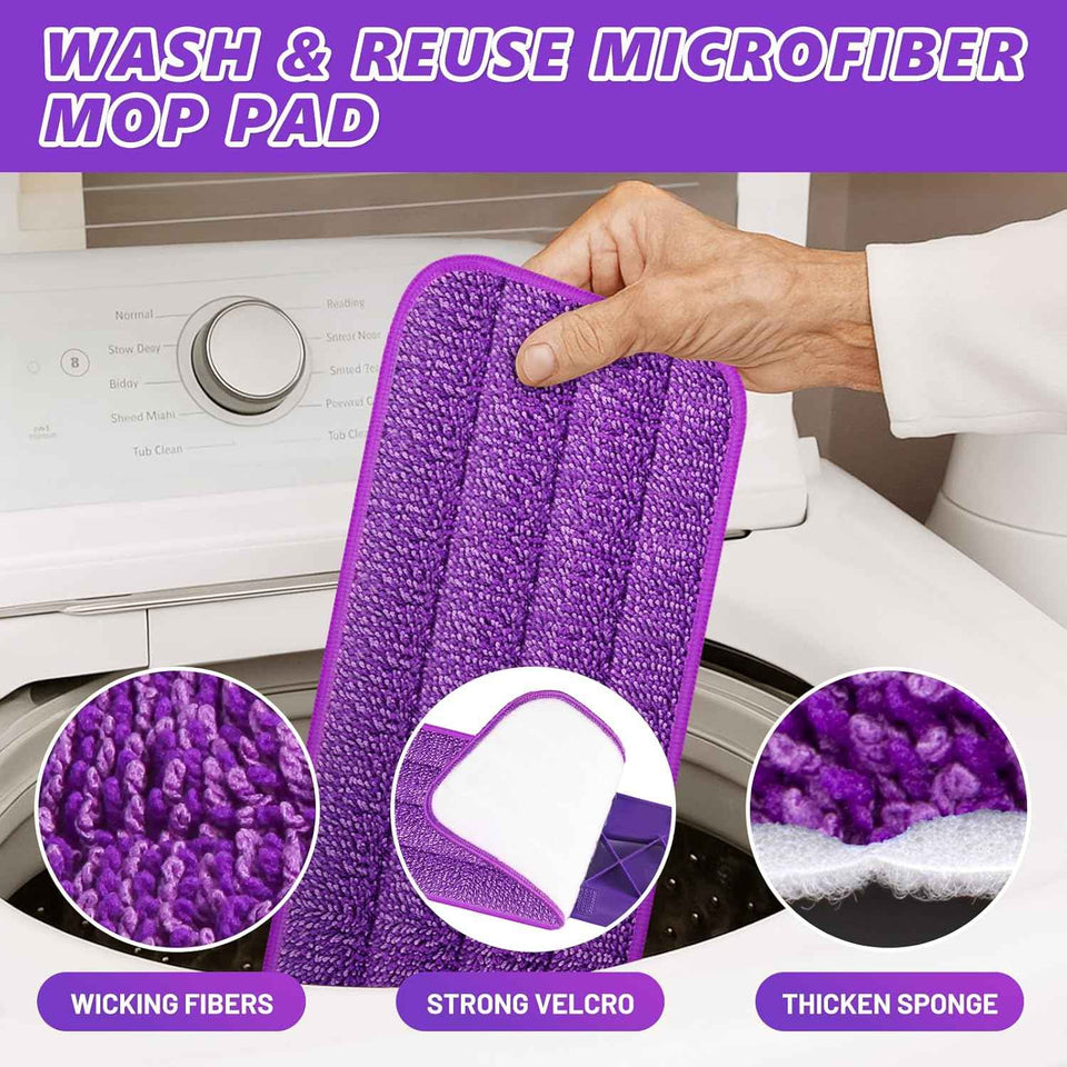 HOMTOYOU Lightweight Microfiber Spray Mop for Hardwood, Tile, and Vinyl Floors - Includes 3 Washable Pads