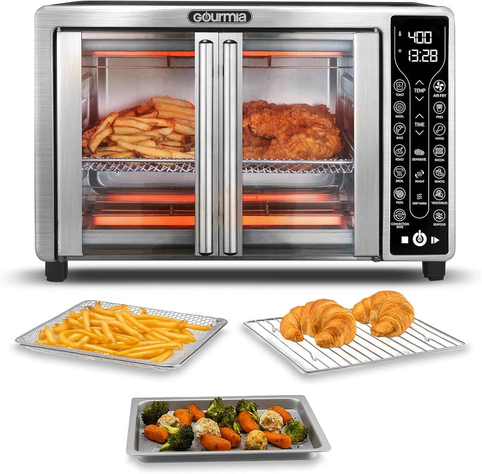 Gourmia 25 Qt French Door Air Fryer with 17 Cooking Presets and Digital Display