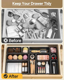 25-piece plastic drawer organizer set for makeup and desk storage, 4 sizes, black, stackable, easy to assemble