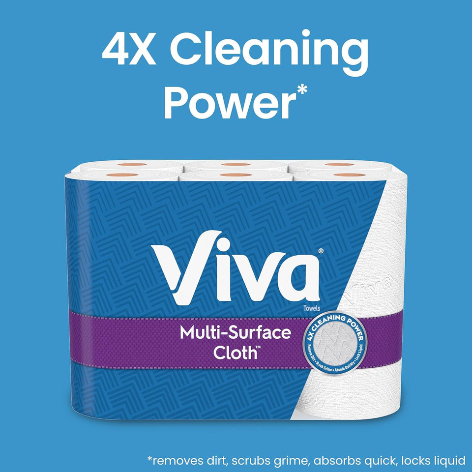 Viva Multi-Surface Cloth Paper Towels, 24 Double Rolls, Soft and Absorbent, 110 Sheets Per Roll, 4 Packs of 6