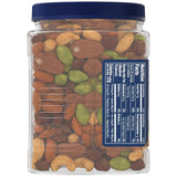 planters unsalted premium nuts 34.5 oz resealable container with roasted california pistachios and mixed nuts