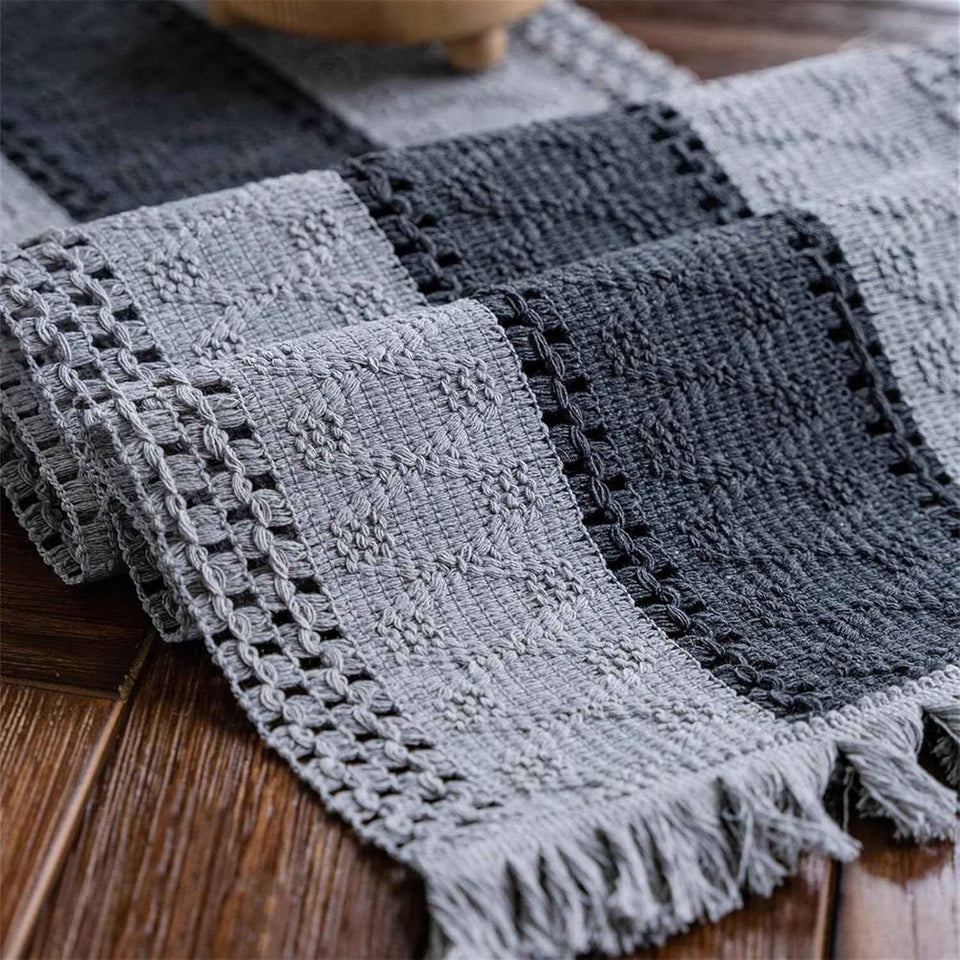 Alynsehom Macrame Table Runner Cream Beige Boho Table Runners with Tassels Hand Woven Cotton Table Runner Rustic Farmhouse Table Runners for Bohemian Kitchen Dining Table(12x71in)