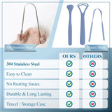 MasterMedi Tongue Scraper for Adults with Multicolor Travel Cases (2 Pack), 100% Stainless Steel, Reduce Bad Breath, Tongue Scrubber, Easy to Use, Tongue Cleaner for Oral Care & Hygiene