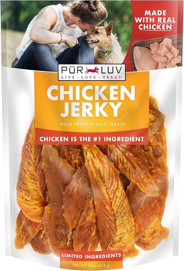 Dog Treats, Chicken Jerky for Dogs, Made with 100% Real Chicken Breast, 16 Ounces, Healthy, Easily Digestible, Long-Lasting, High Protein Dog Treat, Satisfies Dog's Urge to Chew (Pack of 1)
