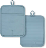 KITCHENAID Ribbed Soft Silicone Pot Holder 2-Pack Set, Matte Black, 7"x9"