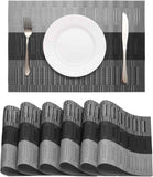 HeloHo Black Placemats Set of 4 Heat-Resistant Washable Place Mats Non-Slip Vinyl Woven Table Mats Wipeable Placemat for Kitchen Dining Table Decoration Indoor Outdoor