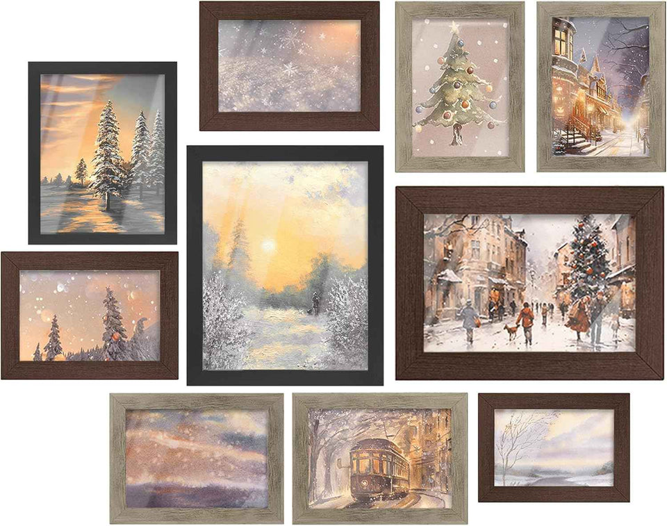 SONGMICS Picture Frames, Collage Picture Frames Set of 10, Two 8x10, Four 5x7, Four 4x6, Photo Frame for Wall Gallery Decor, Table Display, Christmas Gift, Rustic Brown URPF010X01