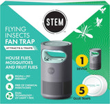Stem flying insect fan trap starter kit with UV light, mosquito, fruit fly, house fly control, 5 glue traps, plug-in device