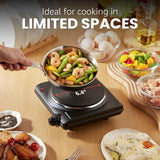 Elite Gourmet Countertop Electric Burner, 1000W Cast Iron Hot Plate, 7 Heat Settings, Portable Cooktop for RV, Dorm, Office & Small Kitchens, Road-Ready & Compact