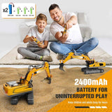KIDMARKT remote control excavator toy for boys, 11-Channel metal construction truck with lights, 2x1200mAh batteries, 120-Min playtime